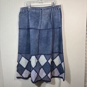 Jon Lawrence Vintage Leather Patchwork Skirt Women 20W Blue Leather 90s Western